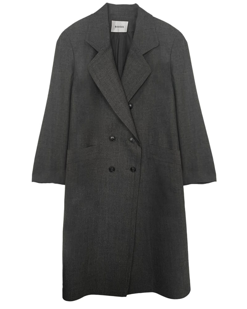 Front of a size 4 The Double Breasted Car Coat in Herringbone in Herringbone by BAACAL. | dia_product_style_image_id:316012